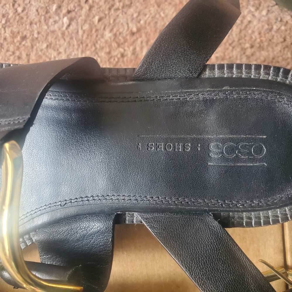 Black Leather Sandals with Gold Buckle